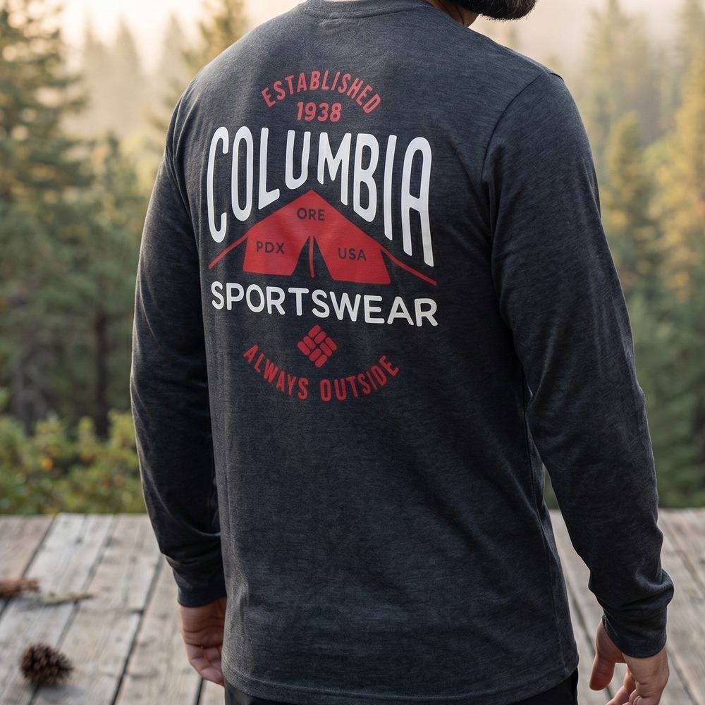 Columbia Sportswear Mens Long Sleeve Graphic T-Shirt Charcoal Gray PDX Oregon M